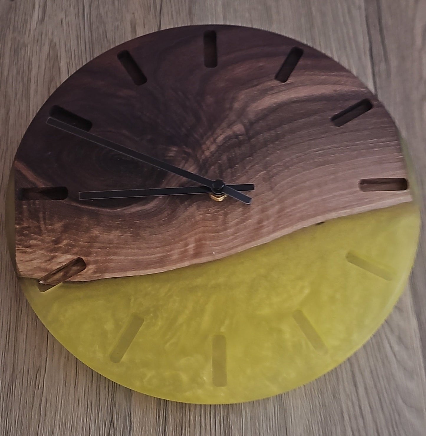 Walnut Wood with Yellow Epoxy Clock