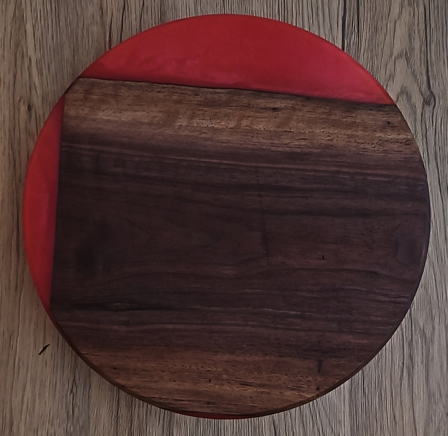Lazy Susan made of solid Walnut and Red Epoxy