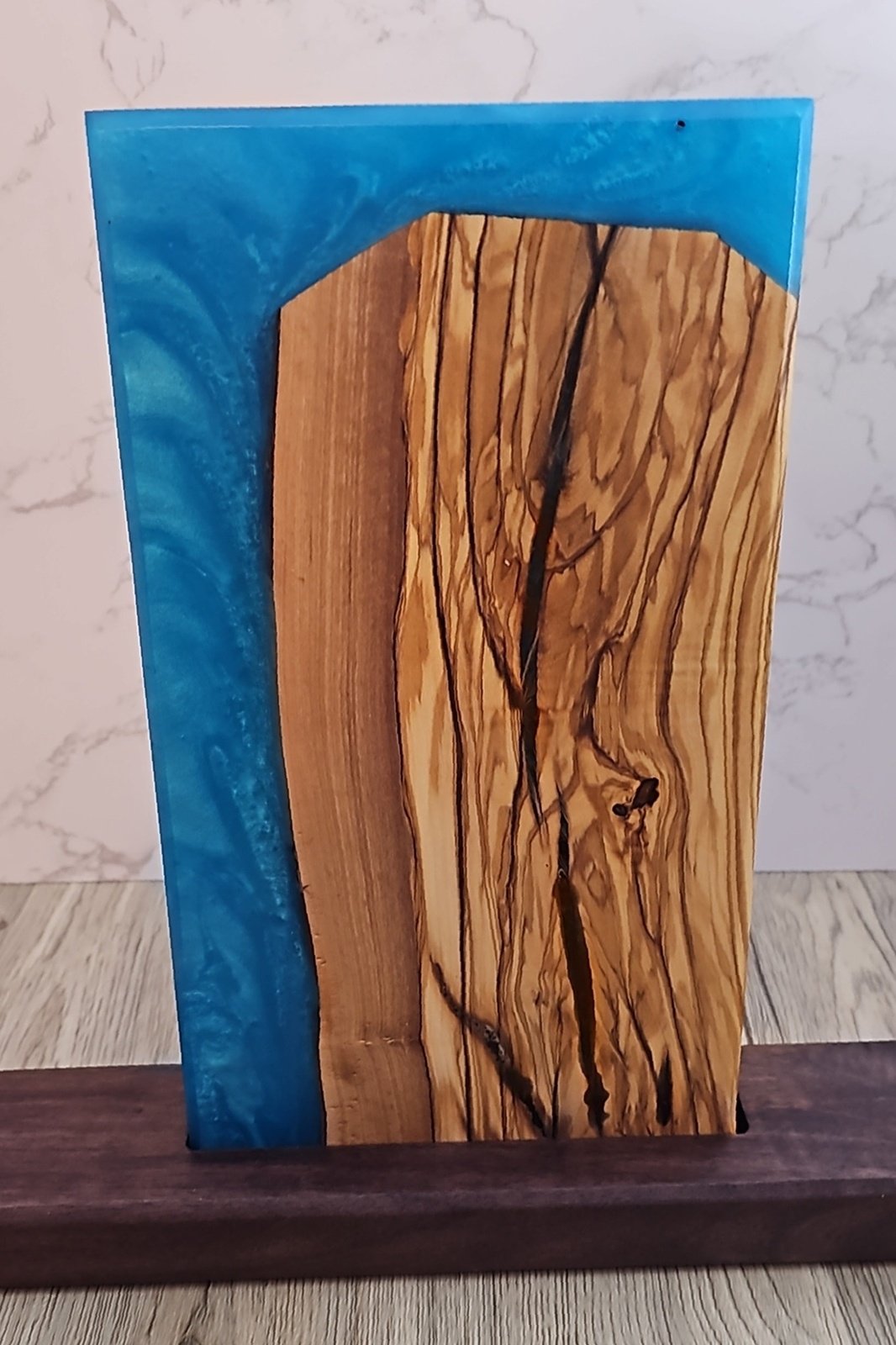Wooden magnetic knife holder with Sea Blue Epoxy