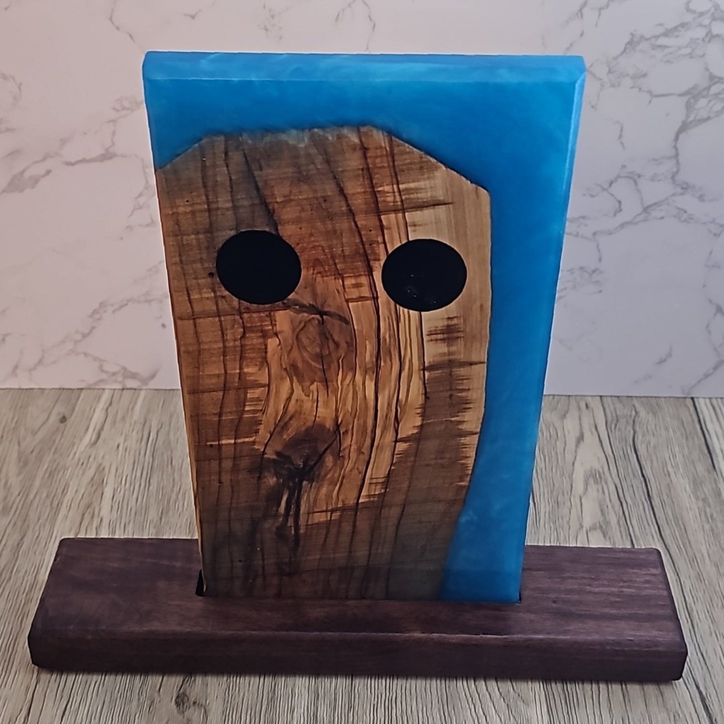Wooden magnetic knife holder with Sea Blue Epoxy