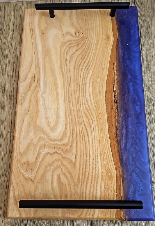Blue Purple Epoxy Hickory Charcuterie Boards/Serving Board with Handles