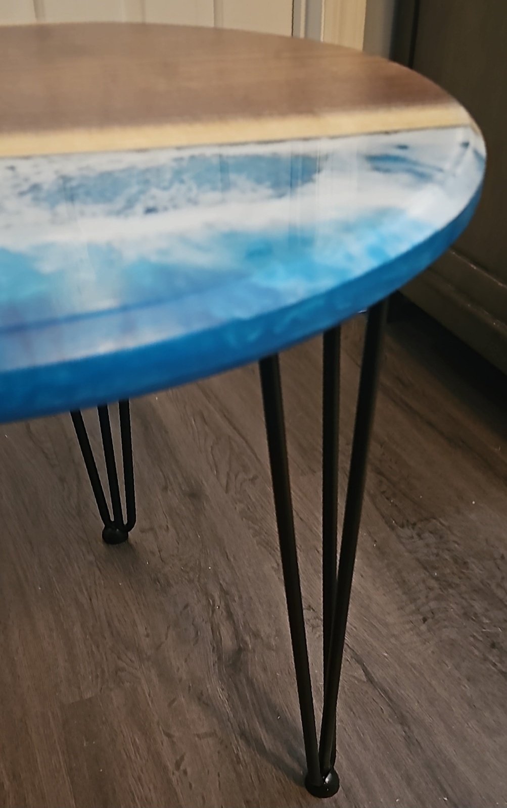 Walnut and Ocean Wave Epoxy and Live Edge Table