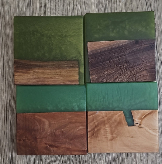 Mixed Wood with Mixed Green Epoxy Coaster