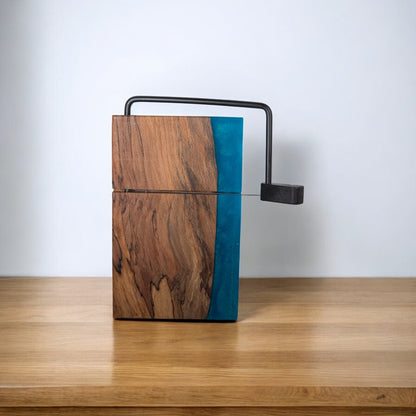 Ambrosia Maple Wood with Sea Blue Epoxy Cheese Slicer Board