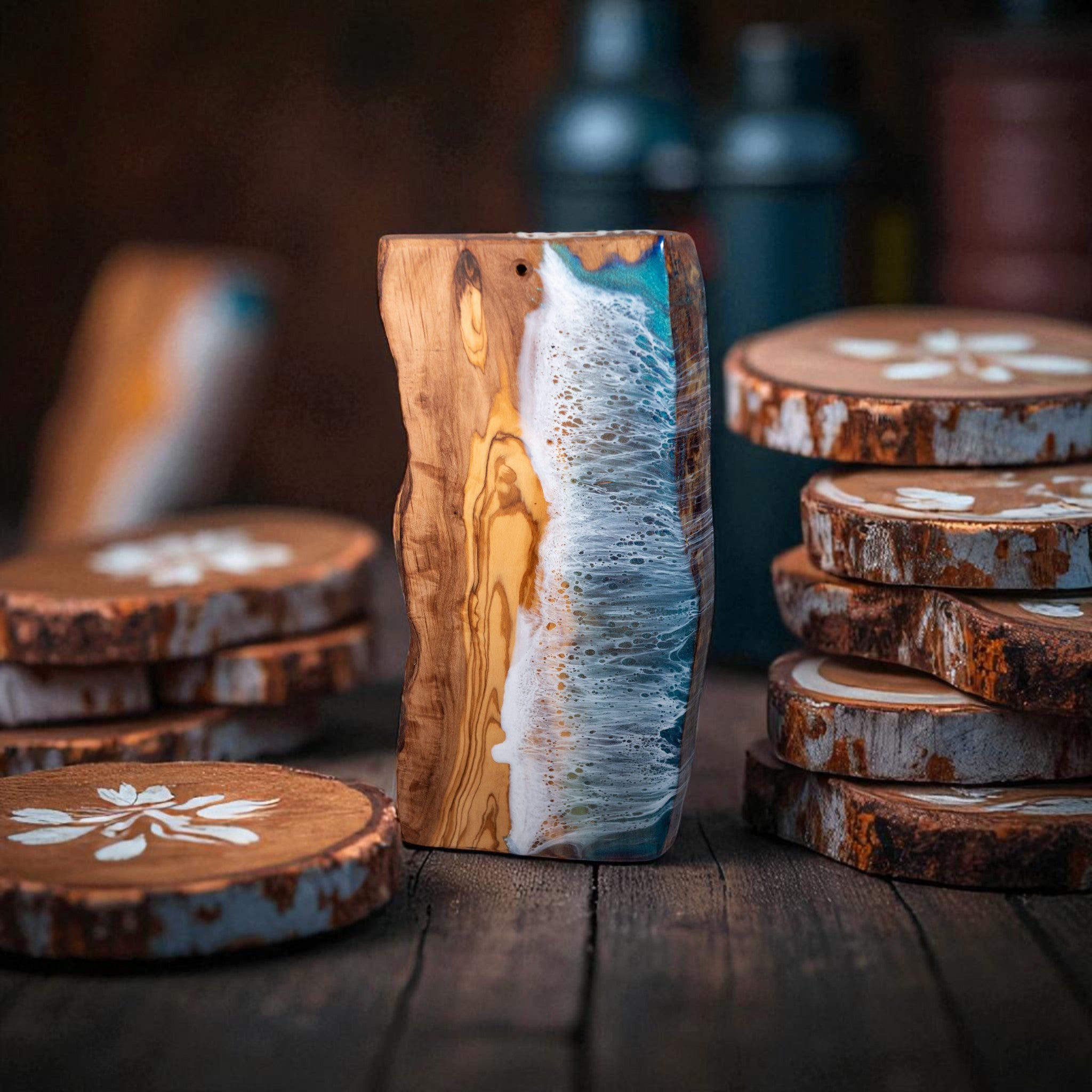 Bori - Handcrafted Ocean Wave Olive Wood Charcuterie Board - Serving Platter