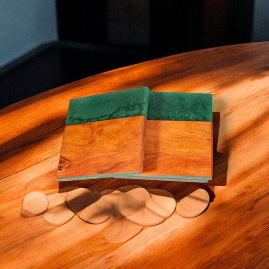 Cherry Wood with Medium Green Epoxy Coaster