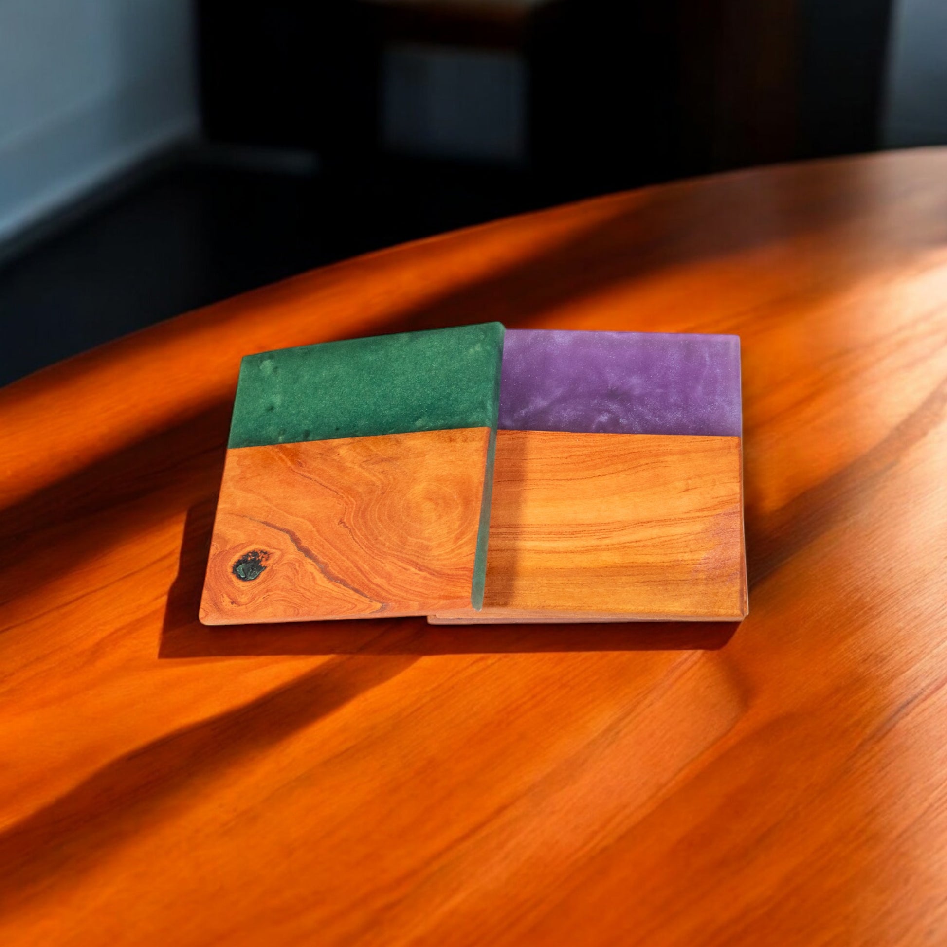 Cherry with Light Purple/Medium Green Epoxy Coaster