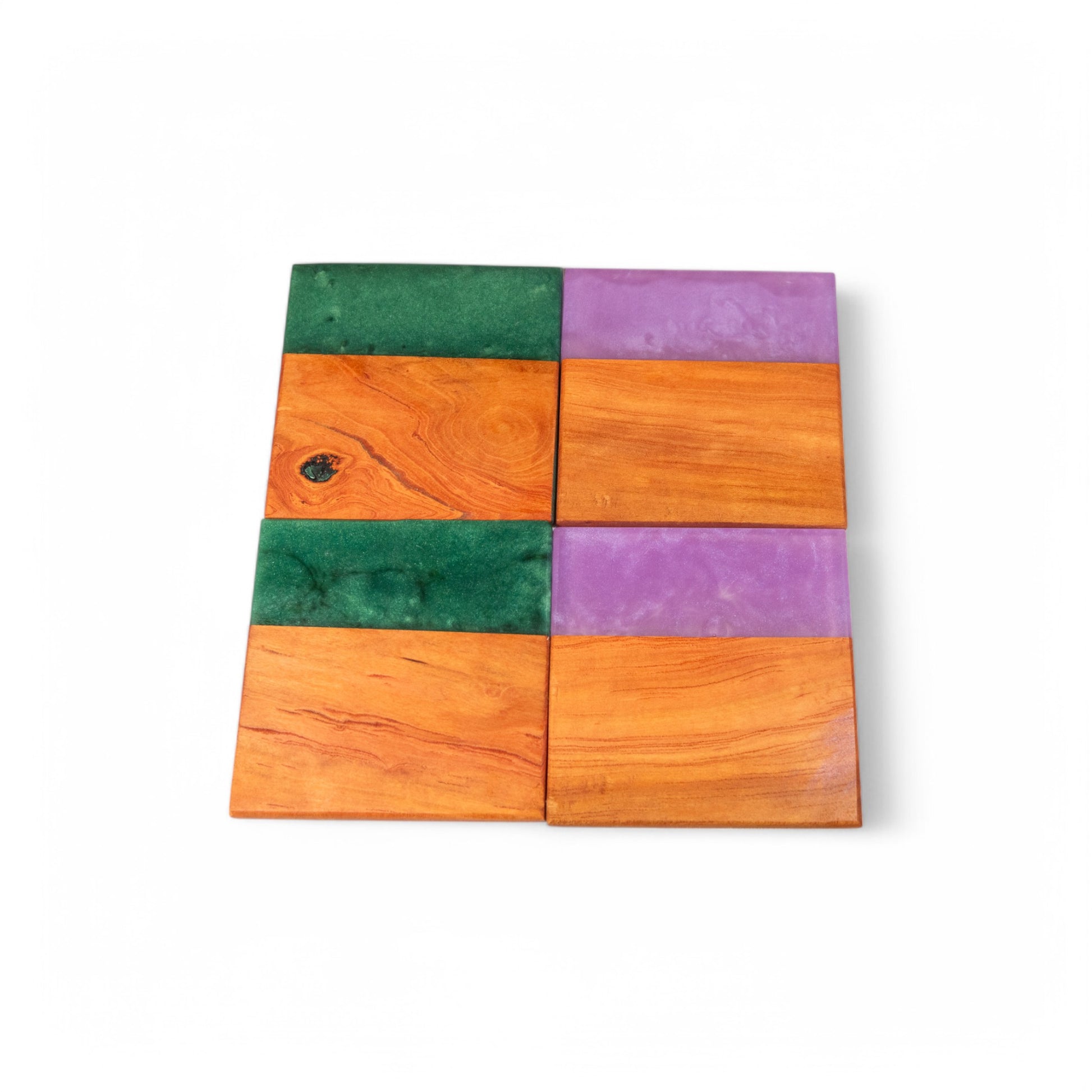 Cherry with Light Purple/Medium Green Epoxy Coaster