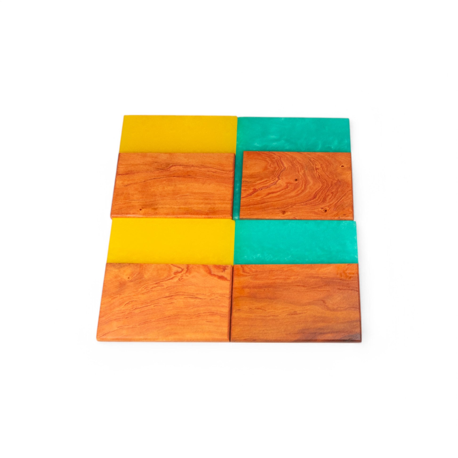 Cherry with Turquoise/Yellow Epoxy Coaster