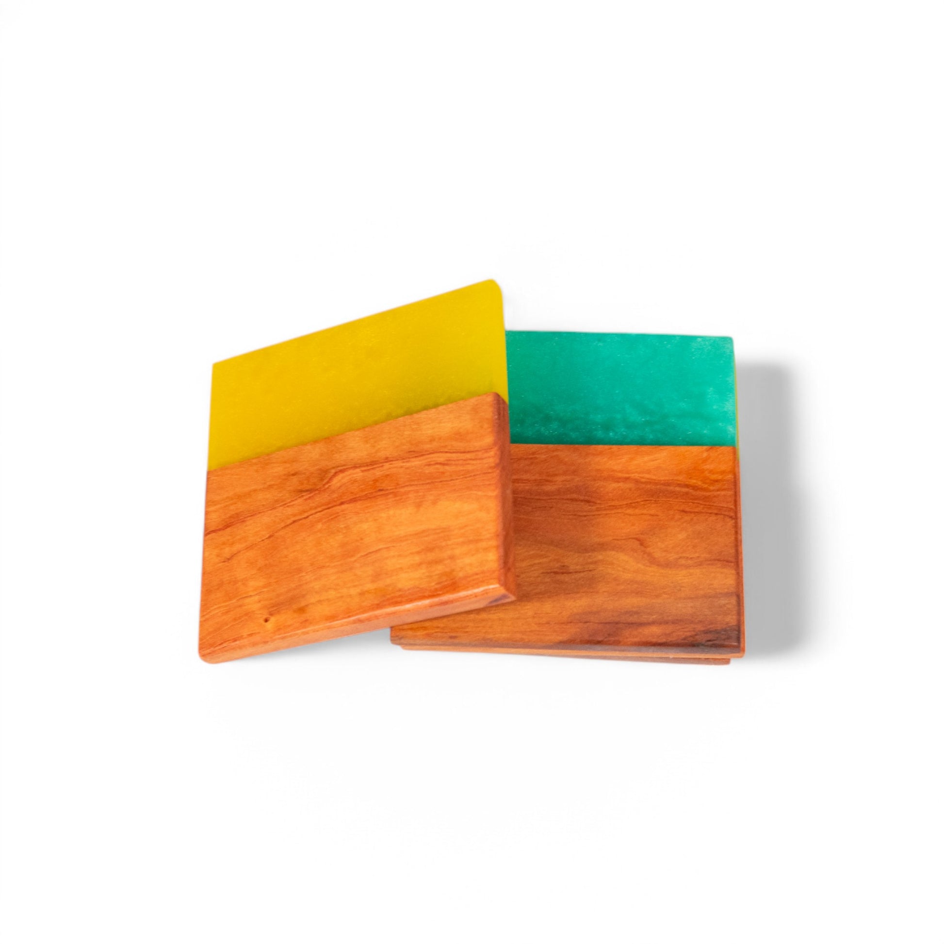 Cherry with Turquoise/Yellow Epoxy Coaster