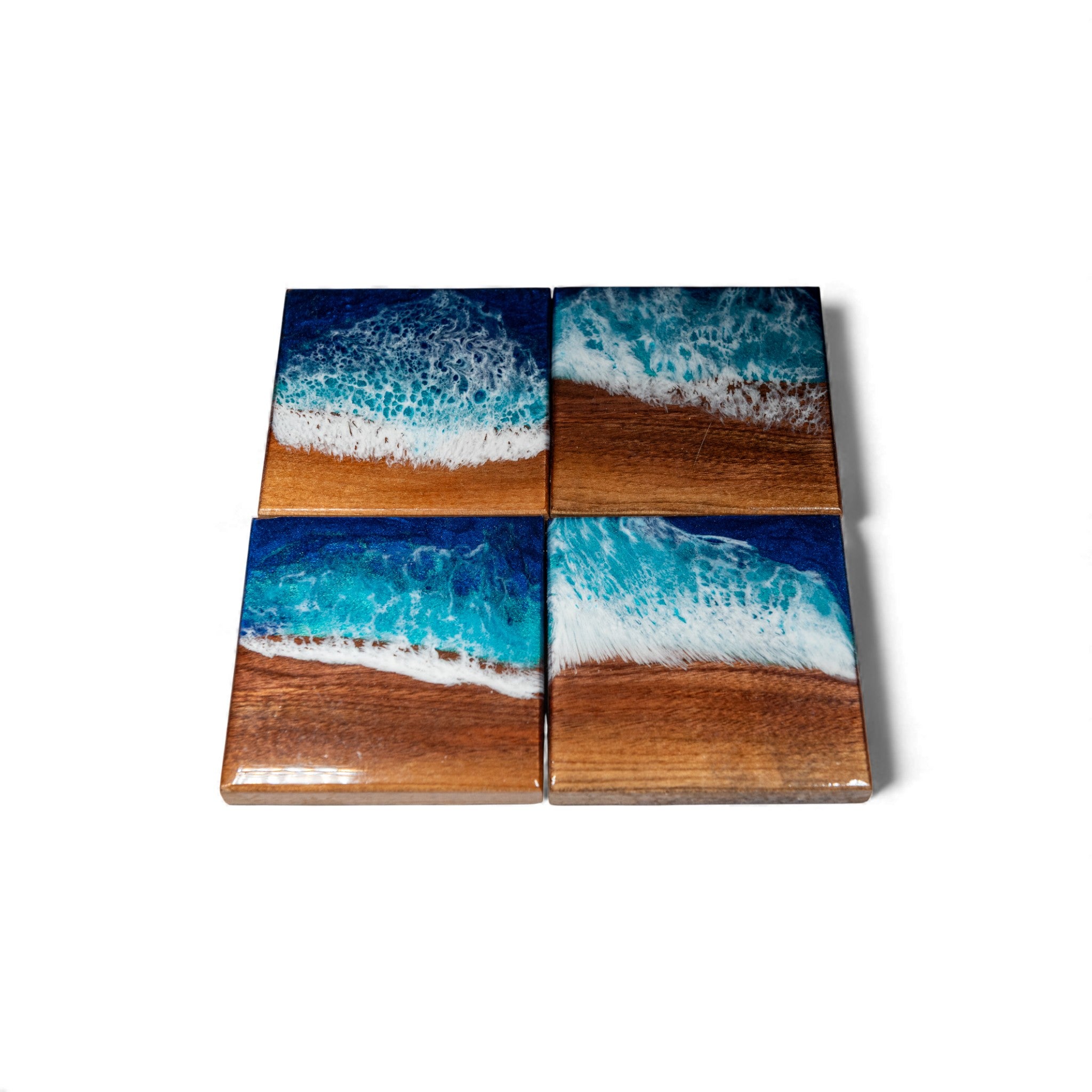 Walnut with Ocean Wave Epoxy Coaster