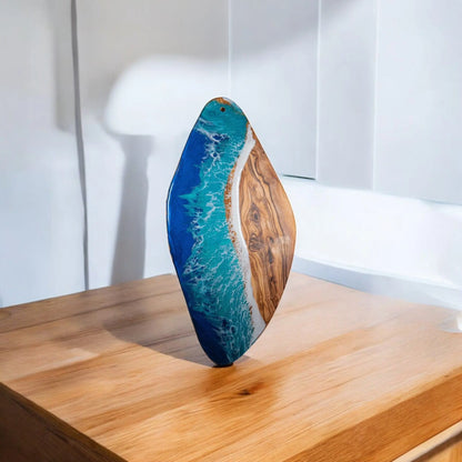 Handcrafted Ocean Wave Olive Wood Charcuterie Board - Serving Platter