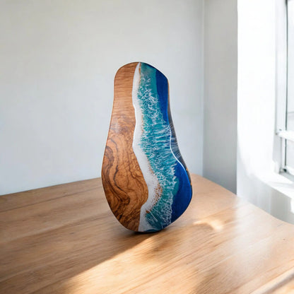 Handcrafted Ocean Wave Olive Wood Charcuterie Board - Serving Platter