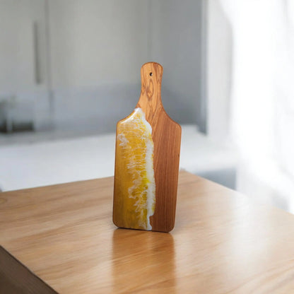 Yellow Handcrafted Ocean Wave Olive Wood Charcuterie Board - Serving Platter