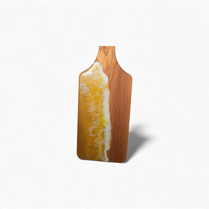 Yellow Handcrafted Ocean Wave Olive Wood Charcuterie Board - Serving Platter