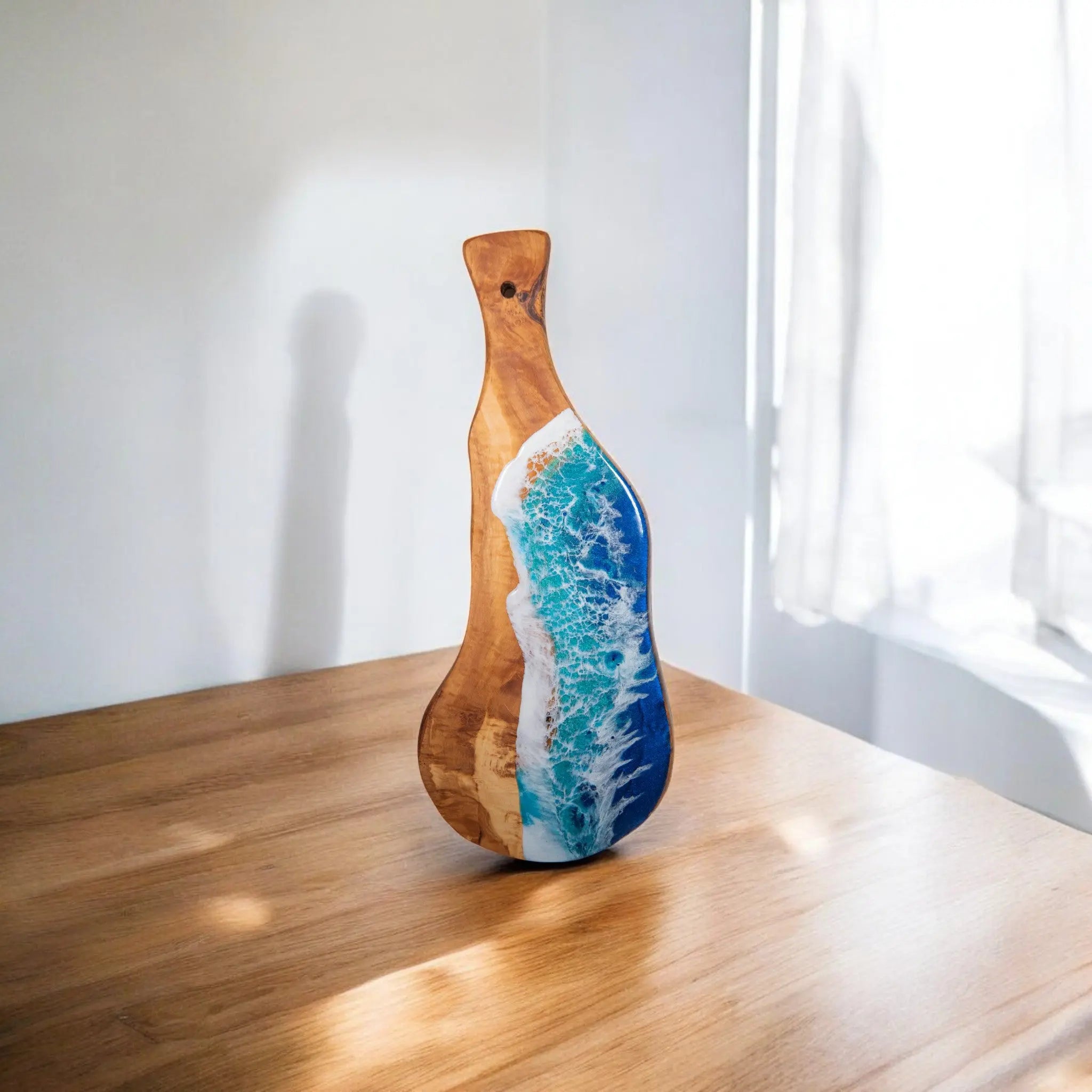 Handcrafted Ocean Wave Olive Wood Charcuterie Board - Serving Platter