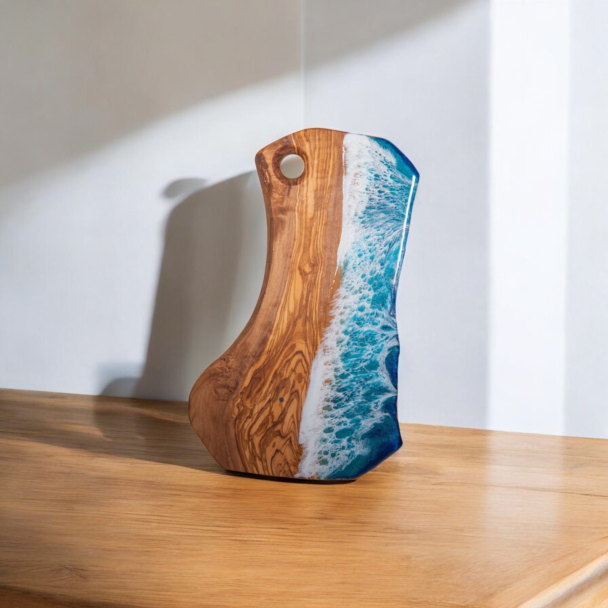 Handcrafted Ocean Wave Olive Wood Charcuterie Board - Serving Platter