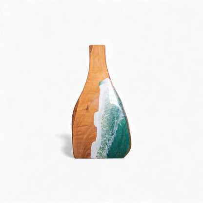 Green Handcrafted Ocean Wave Olive Wood Charcuterie Board - Serving Platter