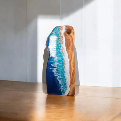 Handcrafted Ocean Wave Olive Wood Charcuterie Board - Serving Platter