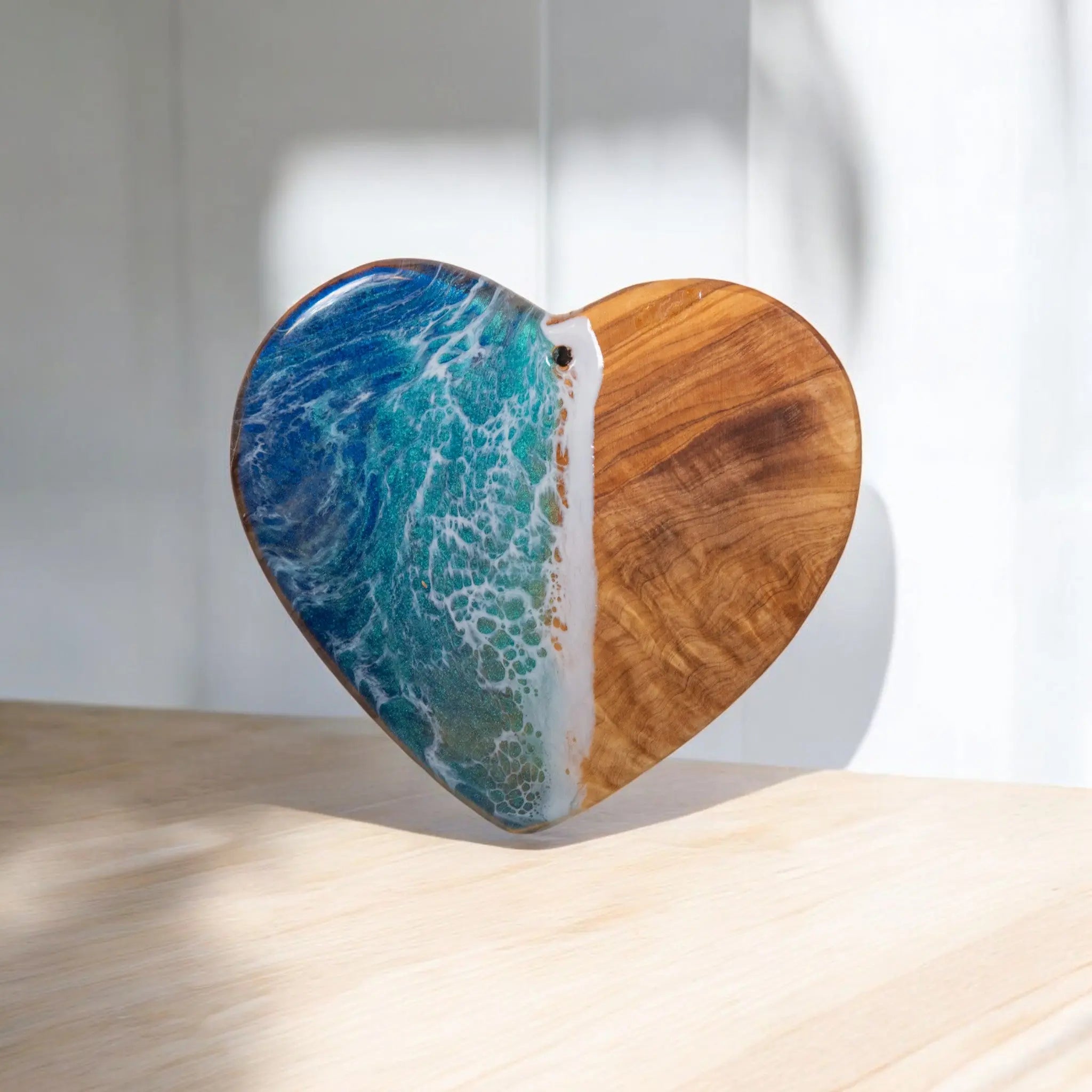 Heart Handcrafted Ocean Wave Olive Wood Charcuterie Board - Serving Platter