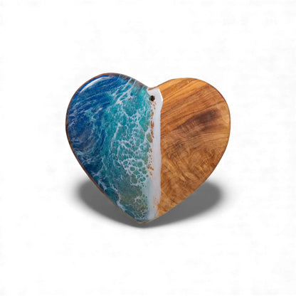 Heart Handcrafted Ocean Wave Olive Wood Charcuterie Board - Serving Platter