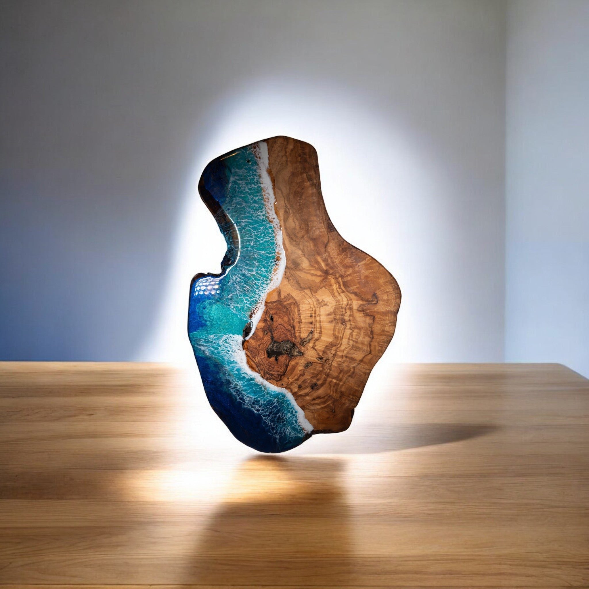 Handcrafted Ocean Wave Olive Wood Charcuterie Board - Serving Platter