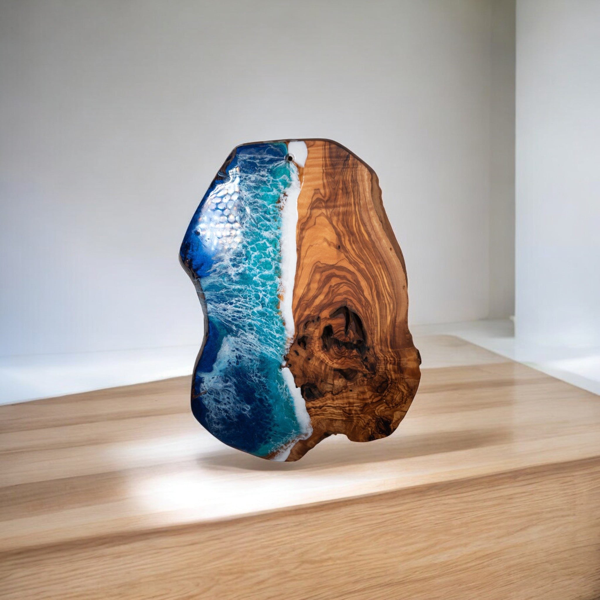 Handcrafted Ocean Wave Olive Wood Charcuterie Board - Serving Platter