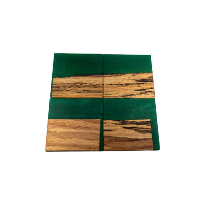 Red Oak with Green Epoxy Coaster