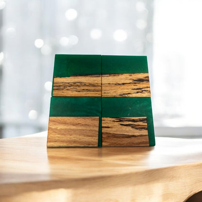 Red Oak with Green Epoxy Coaster