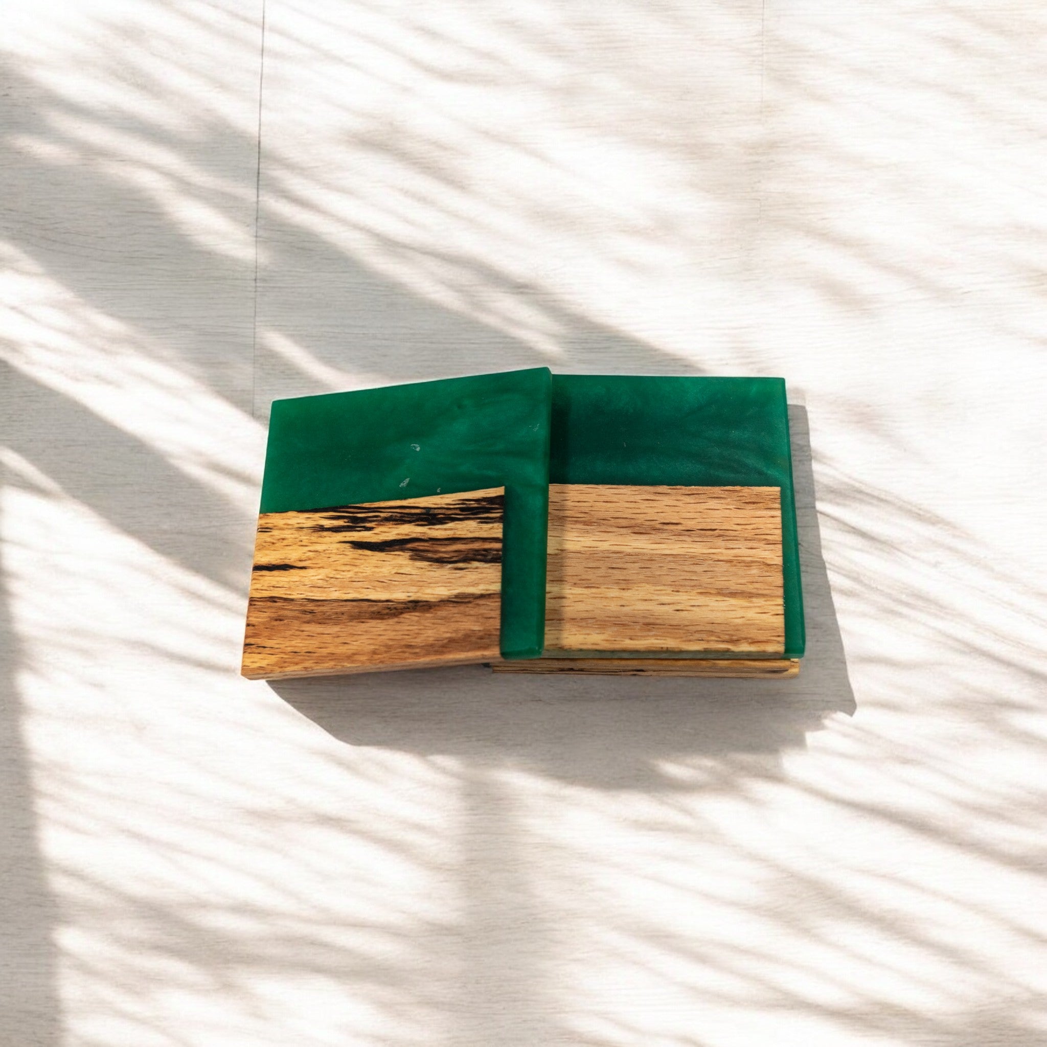 Red Oak with Green Epoxy Coaster