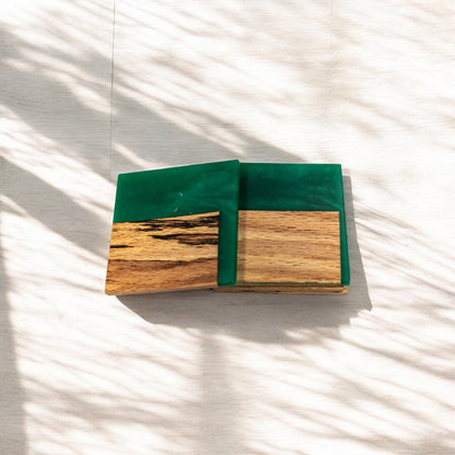 Red Oak with Green Epoxy Coaster