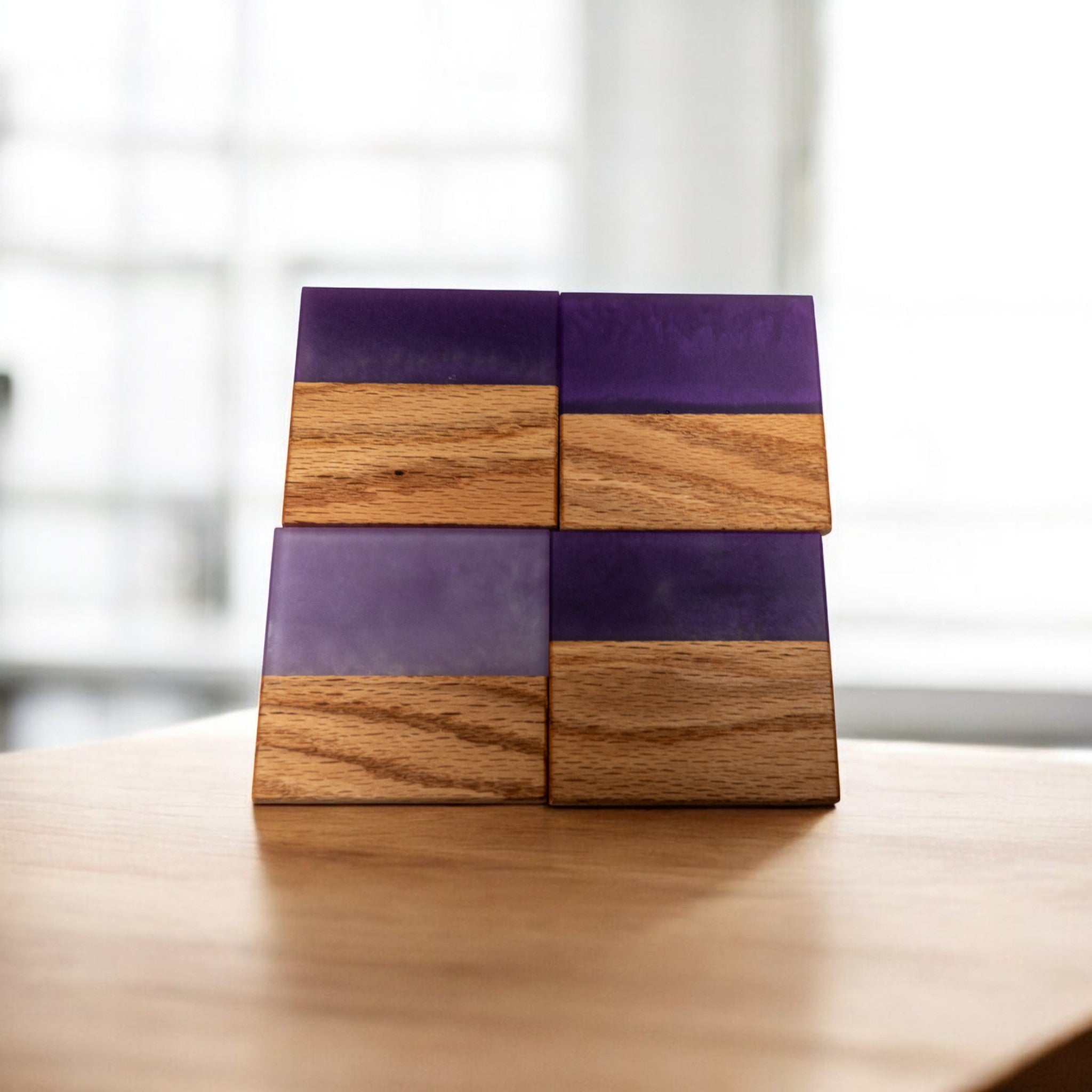 Red Oak with Purple Epoxy Coaster