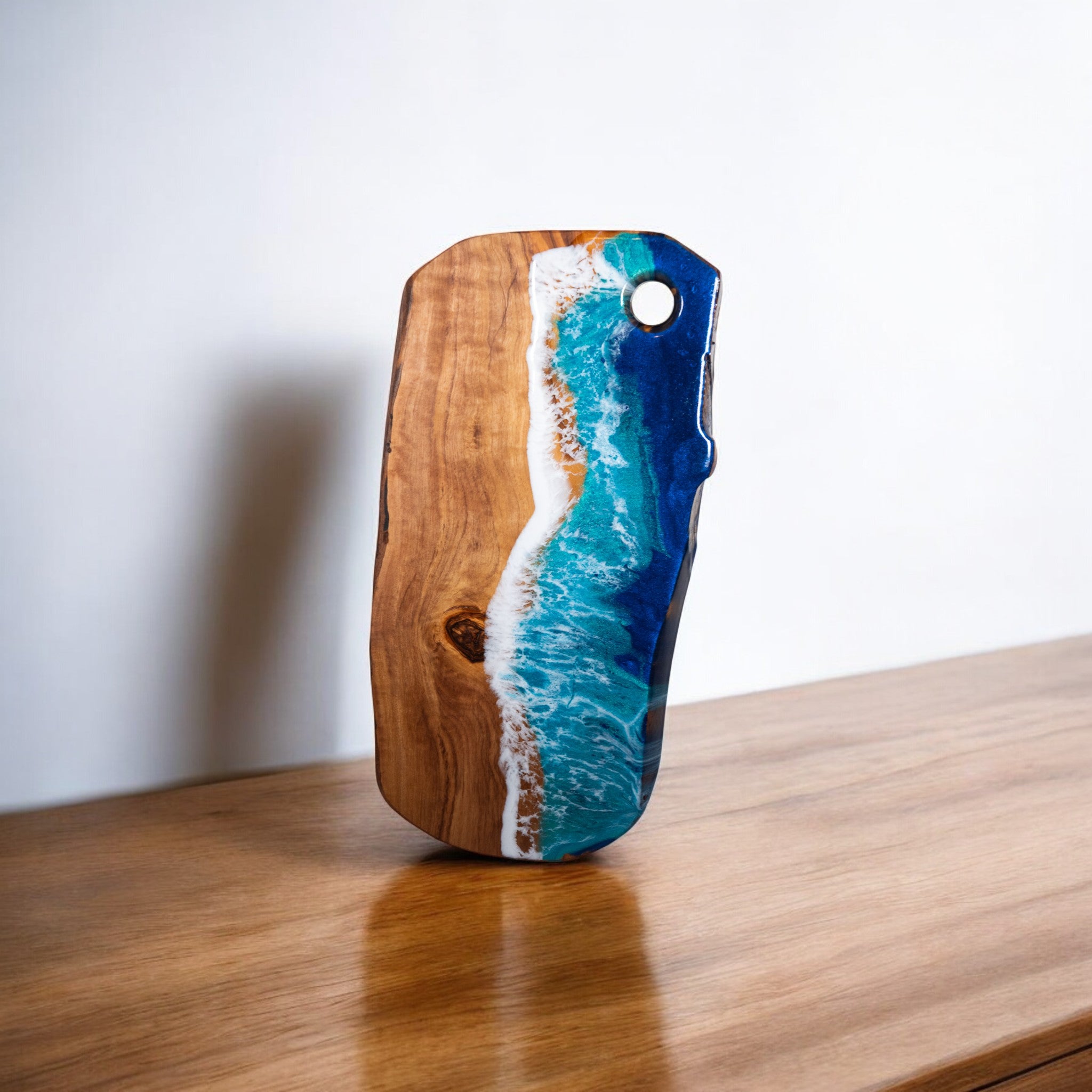 Handcrafted Ocean Wave Olive Wood Charcuterie Board - Serving Platter