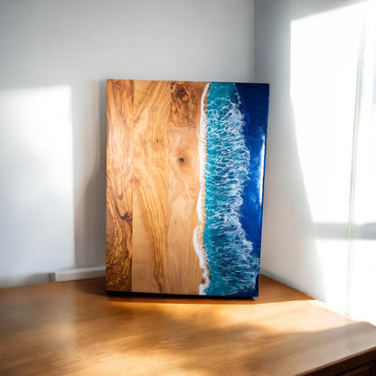 Handcrafted Ocean Wave Olive Wood Charcuterie Board - Serving Platter