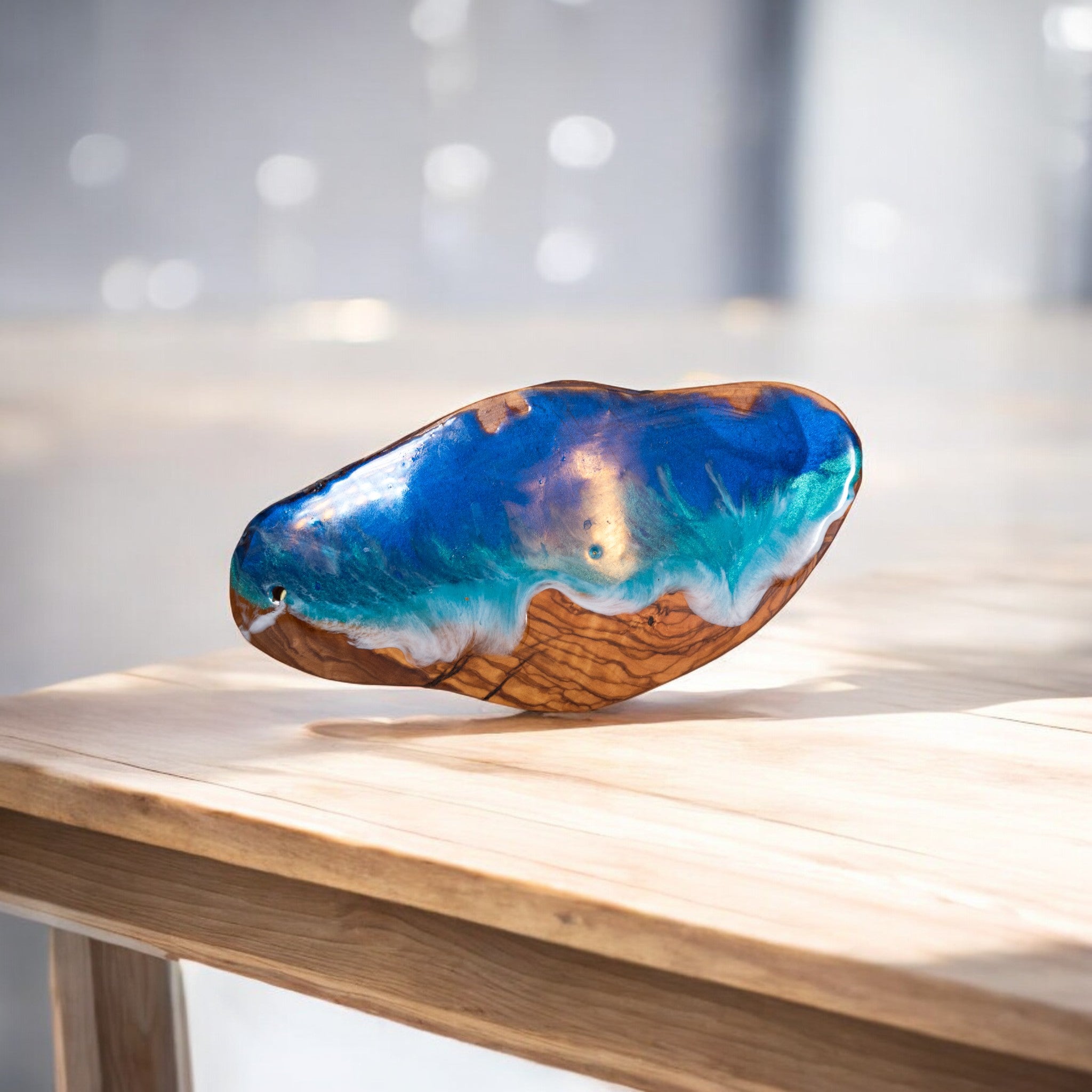 Handcrafted Ocean Wave Olive Wood Charcuterie Board - Serving Platter