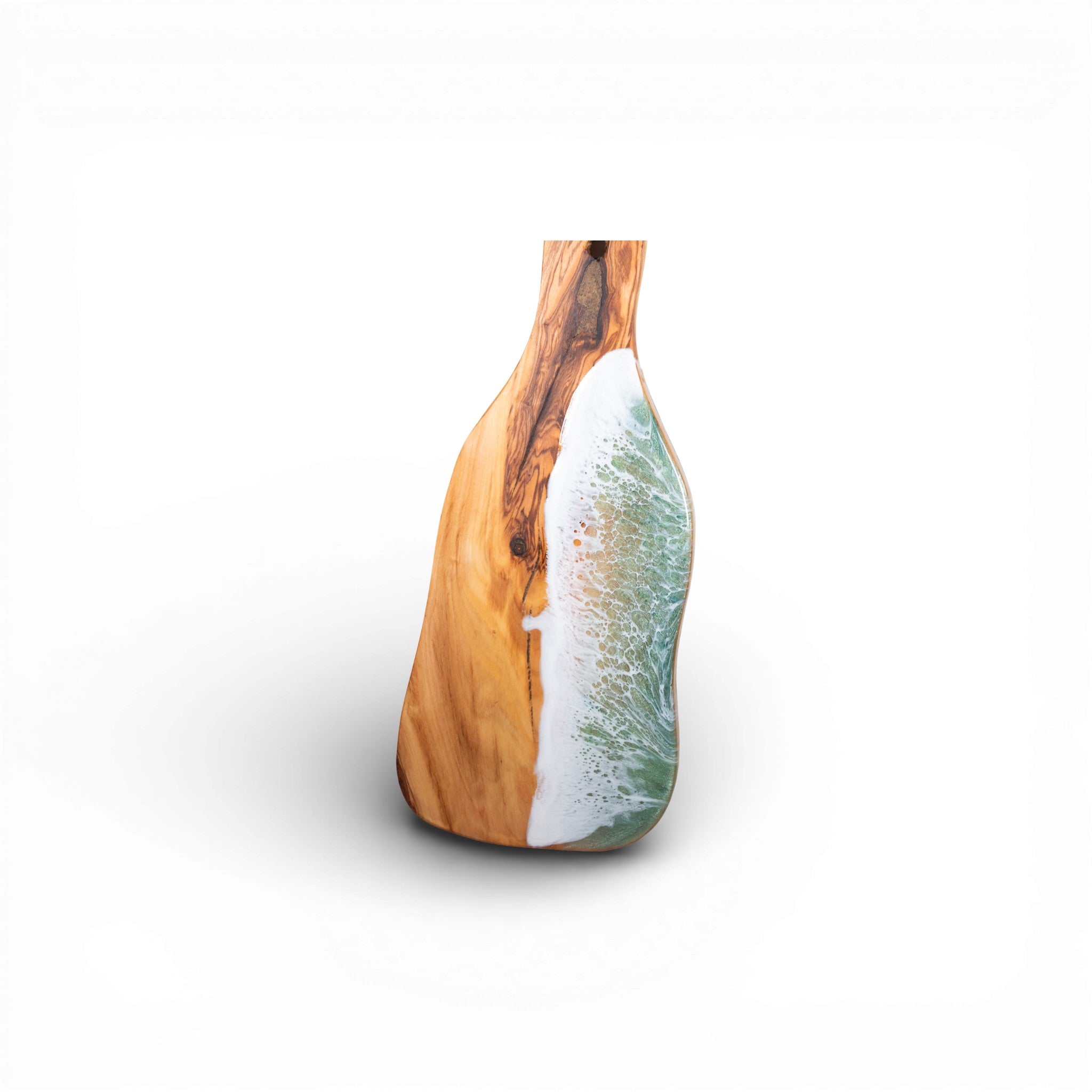 Green Handcrafted Ocean Wave Olive Wood Charcuterie Board - Serving Platter