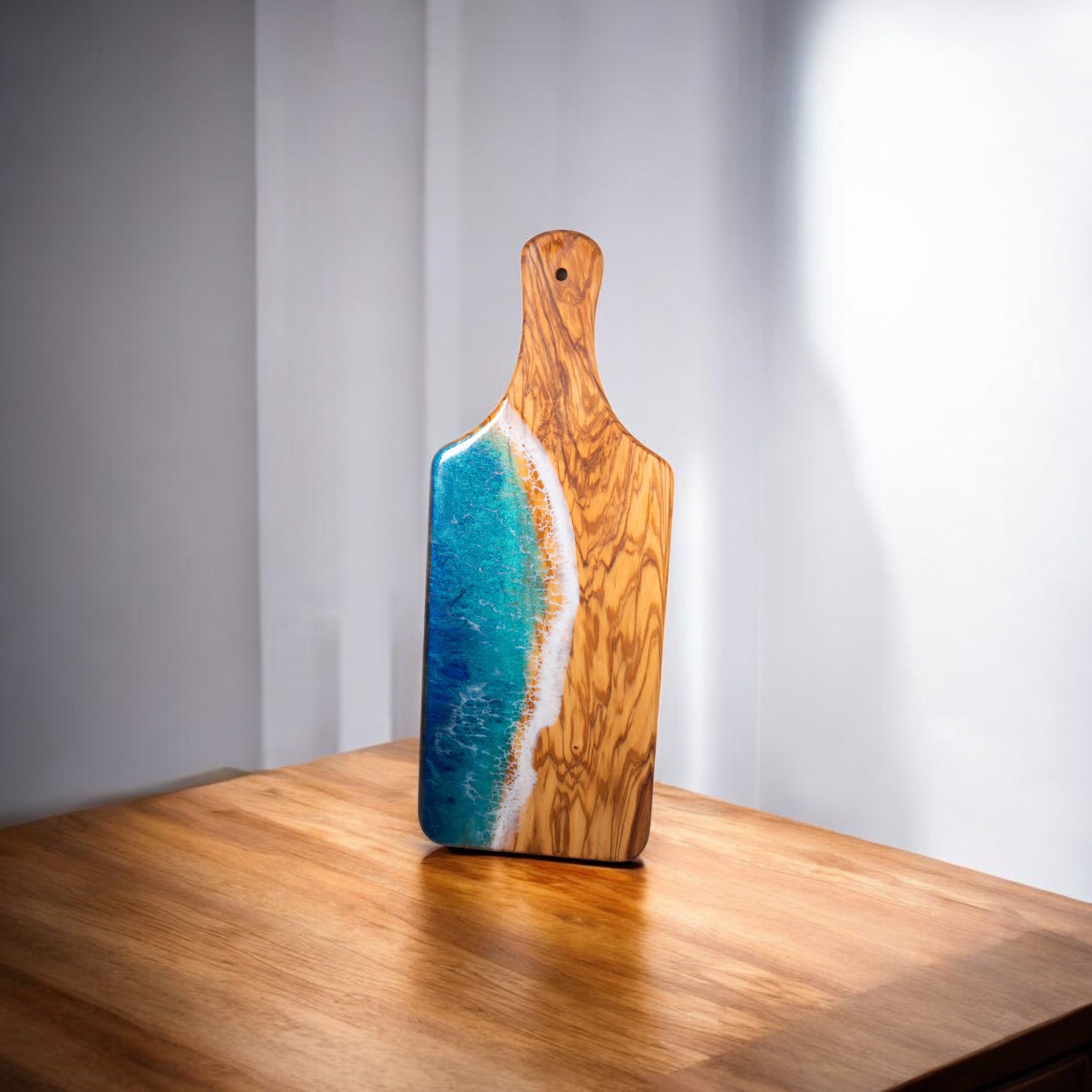 Handcrafted Ocean Wave Olive Wood Charcuterie Board - Serving Platter