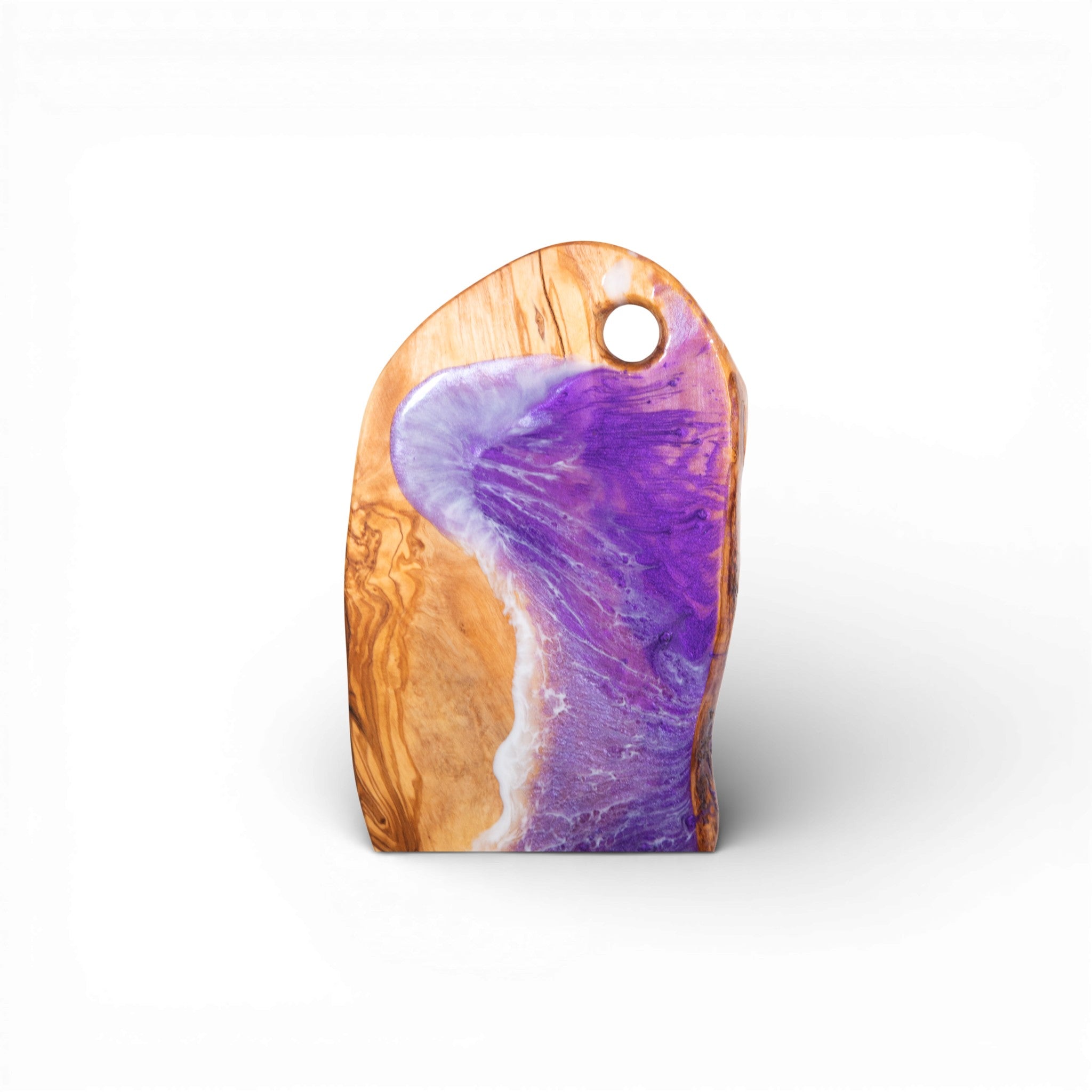 Purple Handcrafted Ocean Wave Olive Wood Charcuterie Board with Juice Groove - Serving Platter