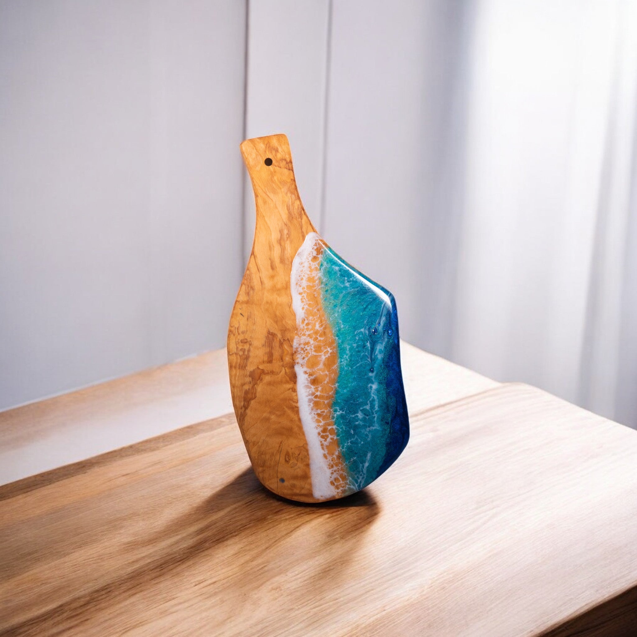 Handcrafted Ocean Wave Olive Wood Charcuterie Board - Serving Platter