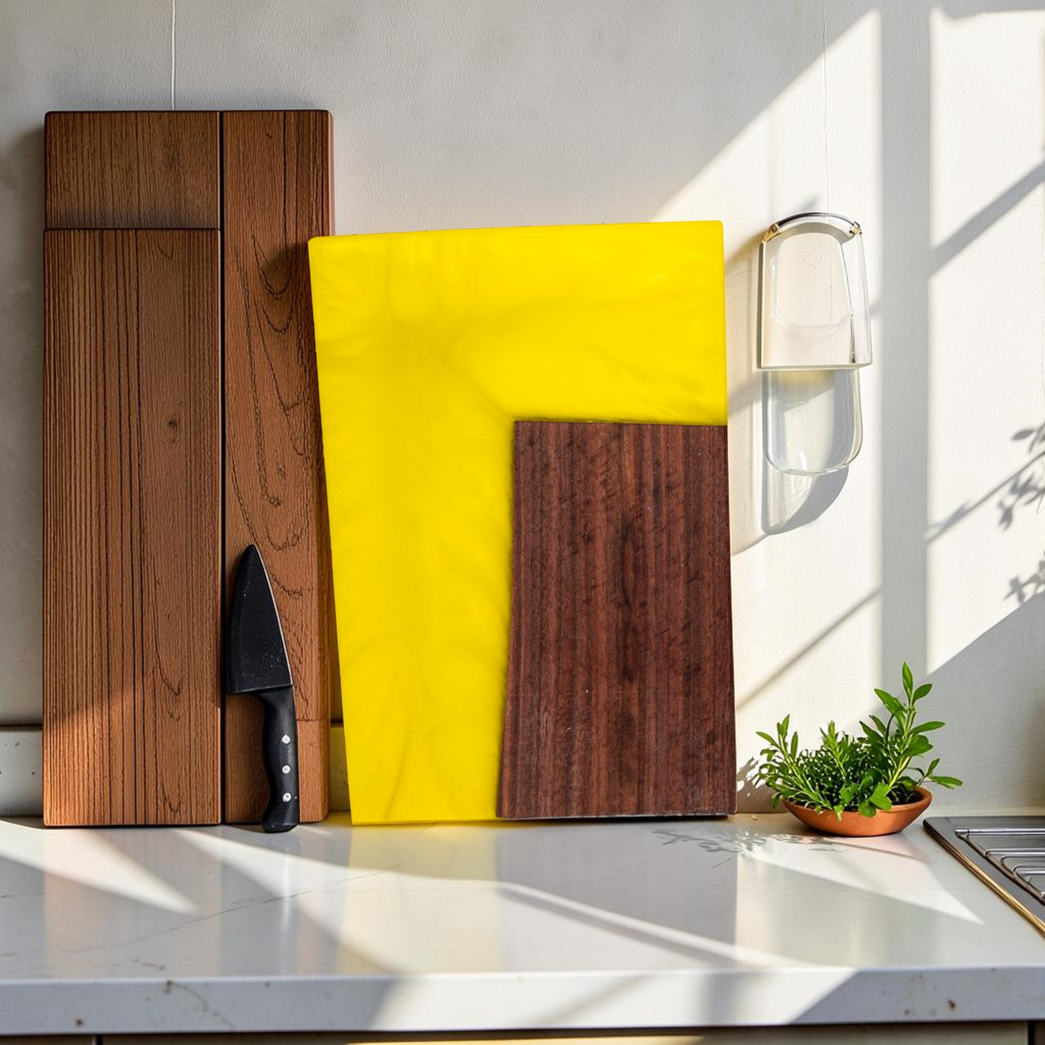 Walnut with Yellow Epoxy Cheese Slicer Board
