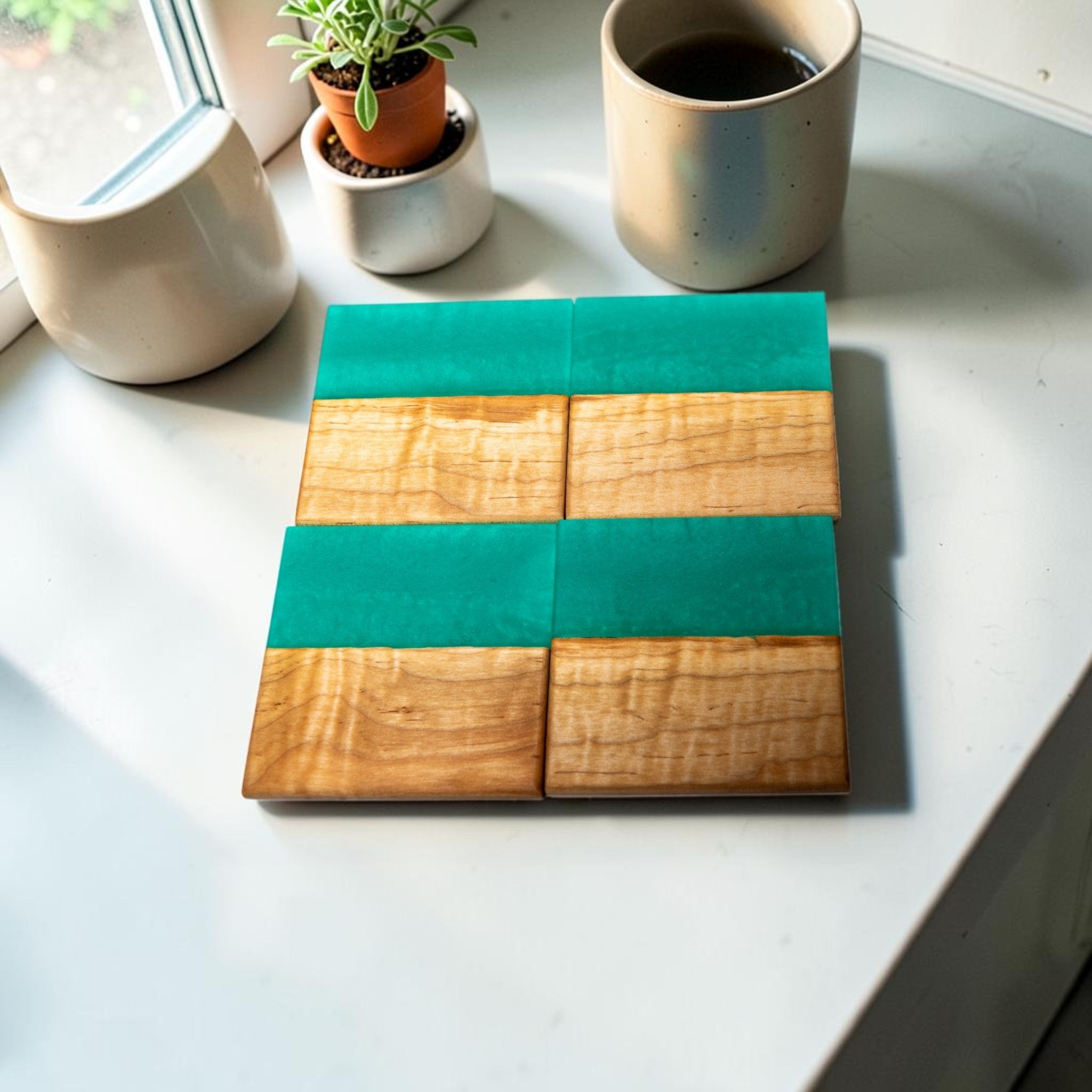Maple with Mint Green Epoxy Coaster