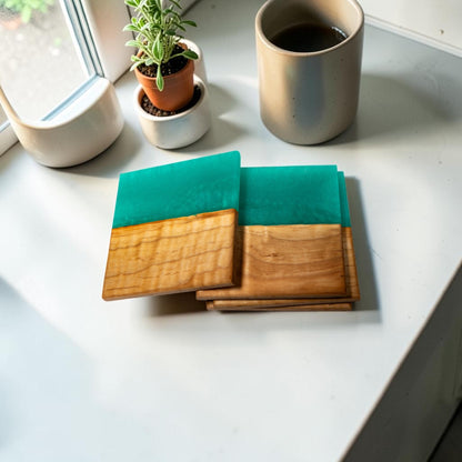 Maple with Mint Green Epoxy Coaster