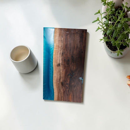 Handcrafted Walnut Wood with Sea Blue Epoxy Charcuterie Board - Serving Platter