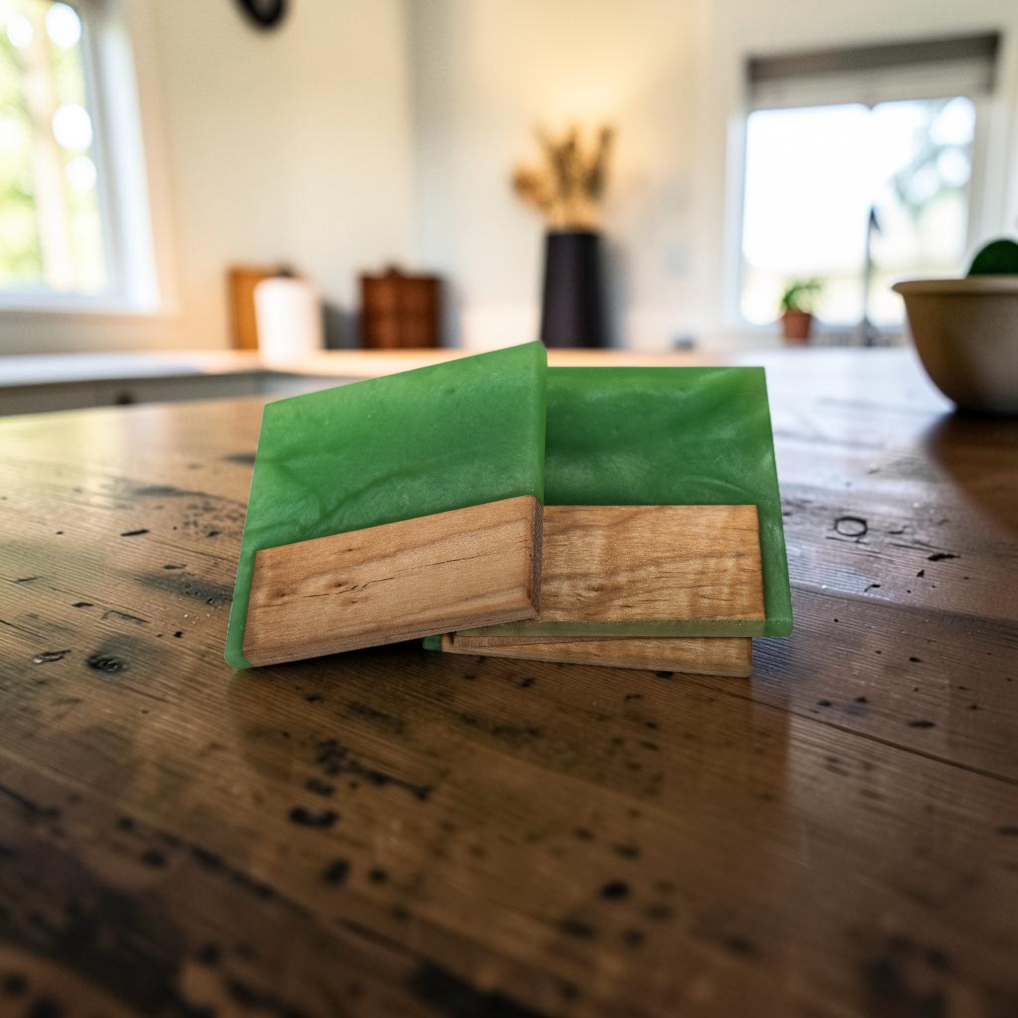 Maple with Jade Epoxy Coaster
