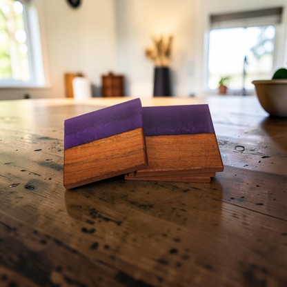 Black Cherry Wood with Purple Epoxy Coaster
