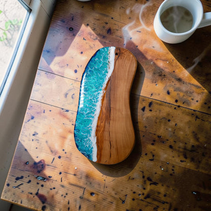 Handcrafted Ocean Wave Olive Wood Charcuterie Board - Serving Platter