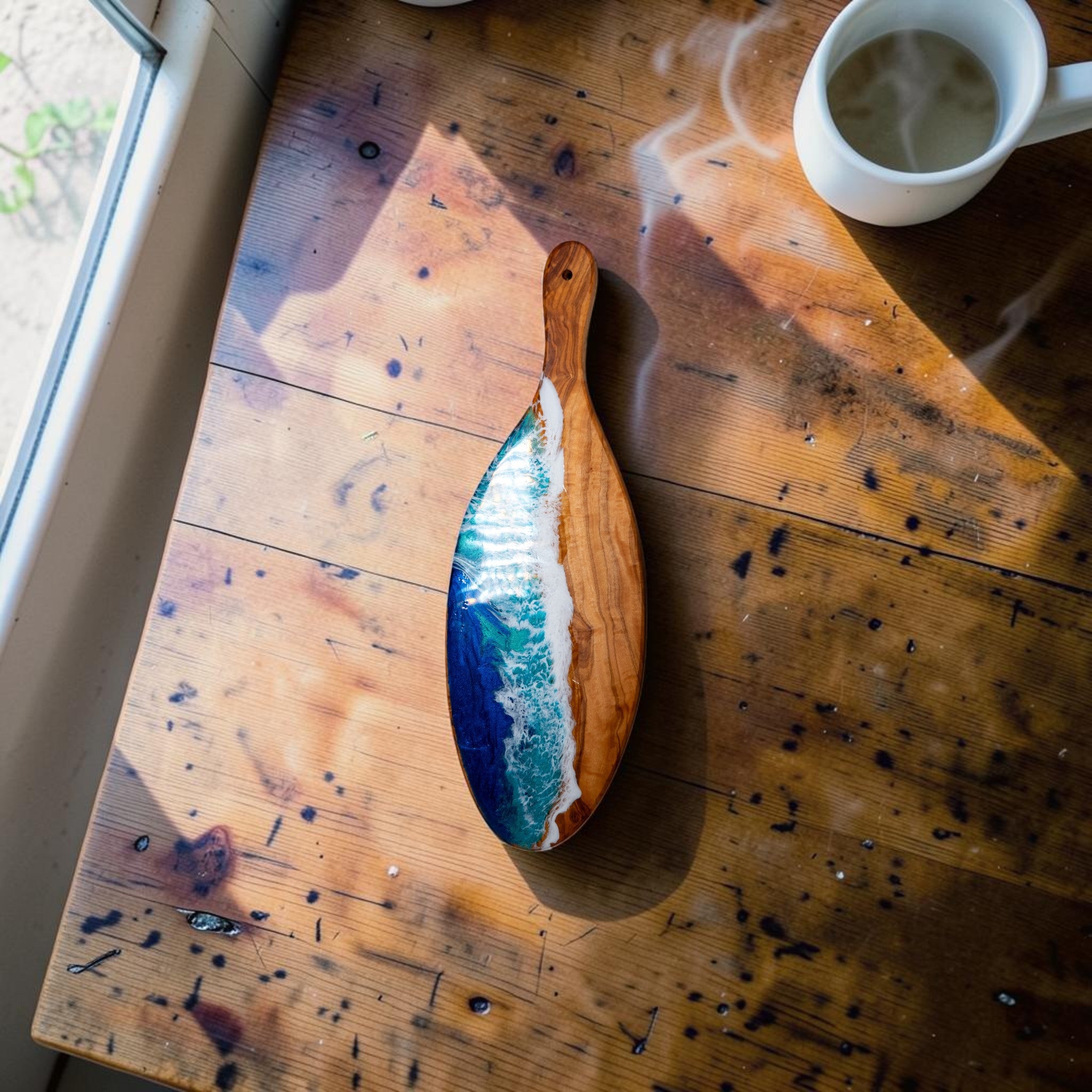 Handcrafted Ocean Wave Olive Wood Charcuterie Board - Serving Platter