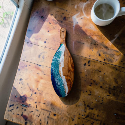 Handcrafted Ocean Wave Olive Wood Charcuterie Board - Serving Platter