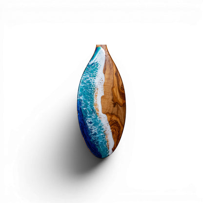 Handcrafted Ocean Wave Olive Wood Charcuterie Board - Serving Platter