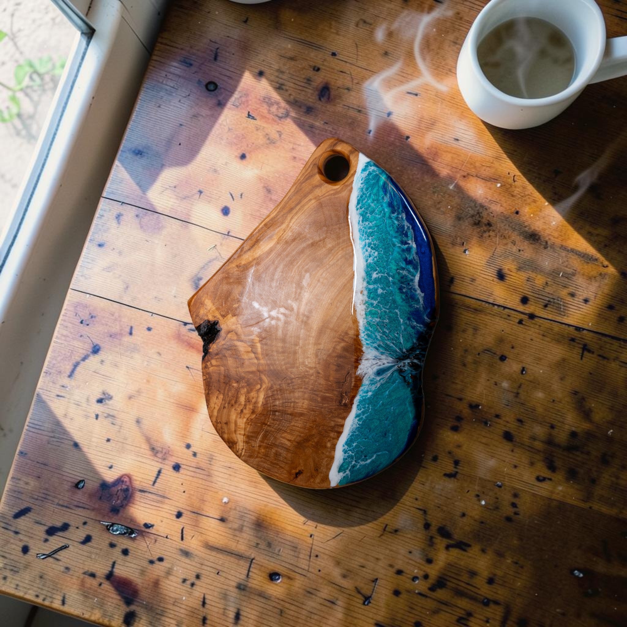Handcrafted Ocean Wave Olive Wood Charcuterie Board- Serving Platter